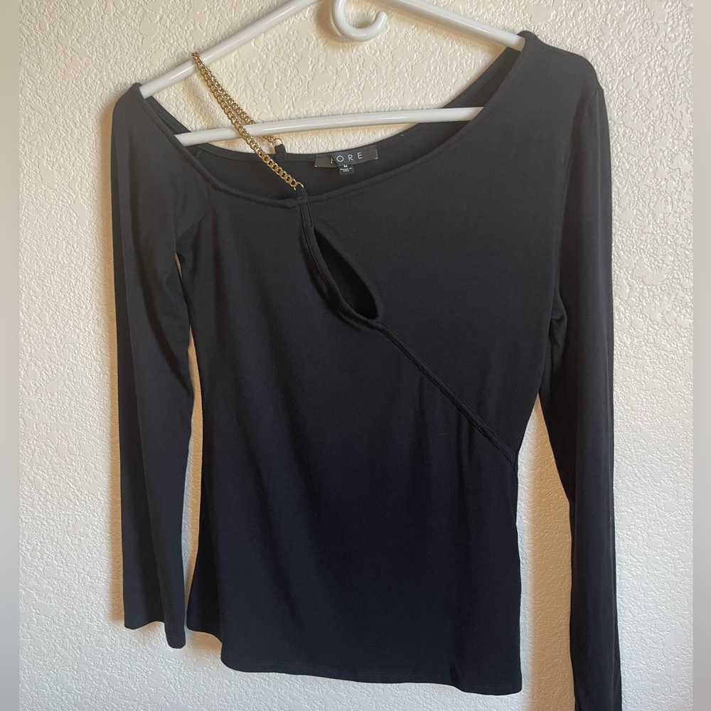 Fore black one shoulder stretchy peek a boo in front of medium